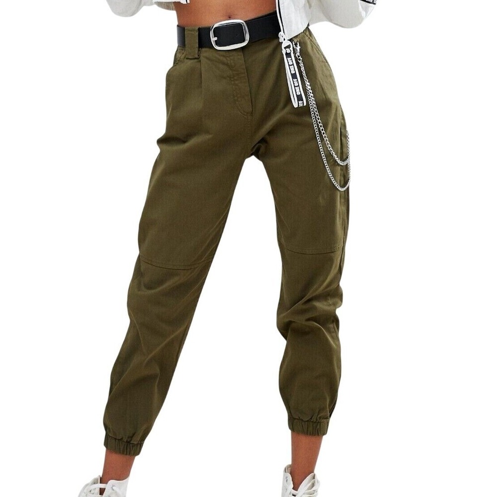 Bershka Olive Cargo Pants women Size 2 - Picture 1 of 10